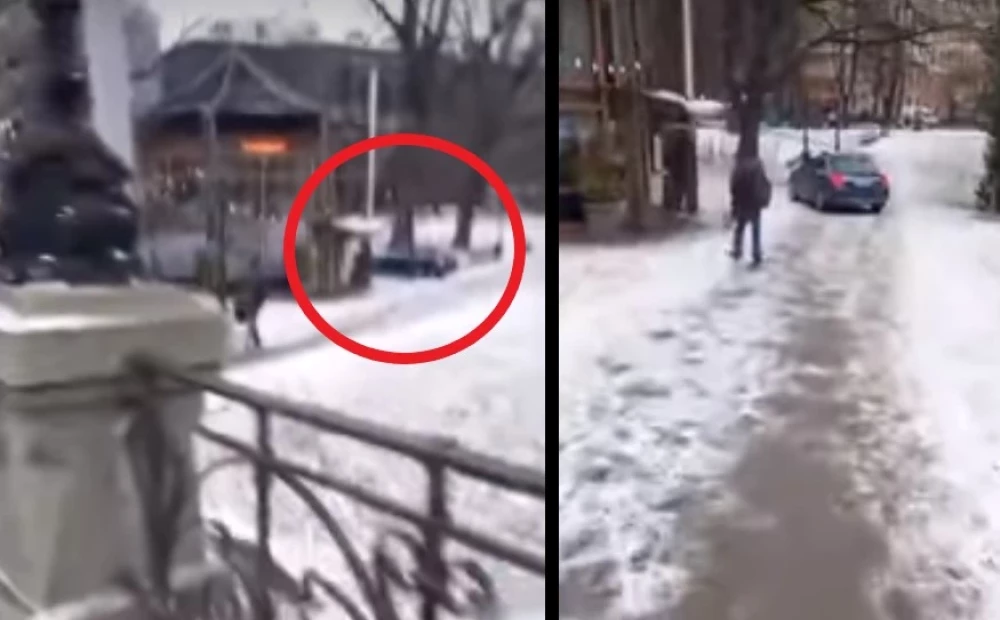 В центре Риги автомобиль проехался по пешеходной дорожке прямо в парке