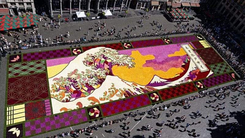 Brussels unveils giant Flower Carpet at Grand Place inspired by Hokusai's 'Great Wave' to mark 160 years of Japan-Belgium ties