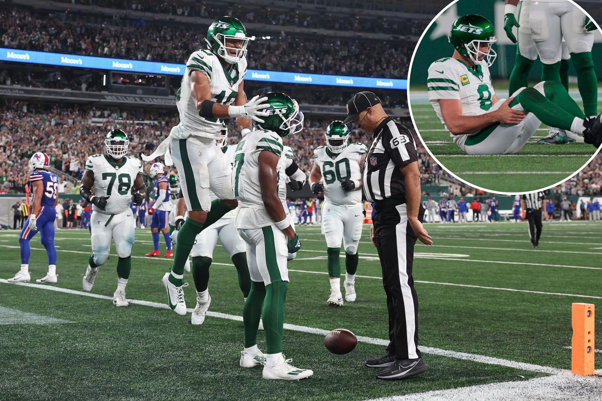 Jets stun Bills in OT win as Aaron Rodgers injury looms