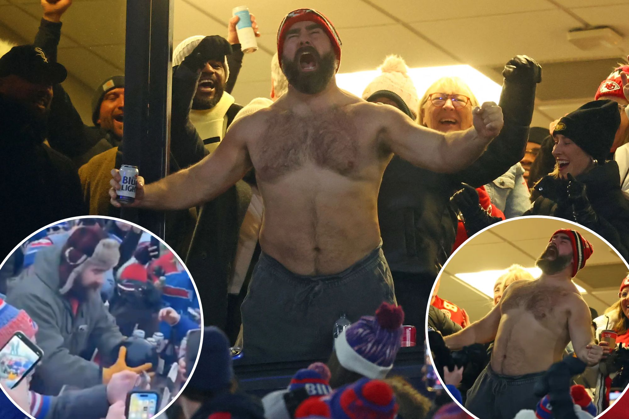 Shirtless Jason Kelce Drinks Beer To Celebrate Travis Touchdown After Embracing Bills Mafia 4306